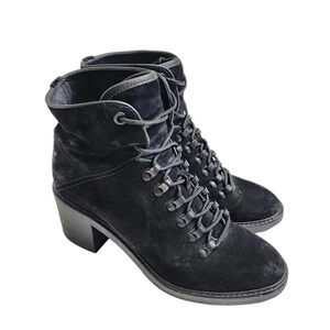 VINCE Falco Black Suede‎ Hiking Combat Military Boot Heel Size 7